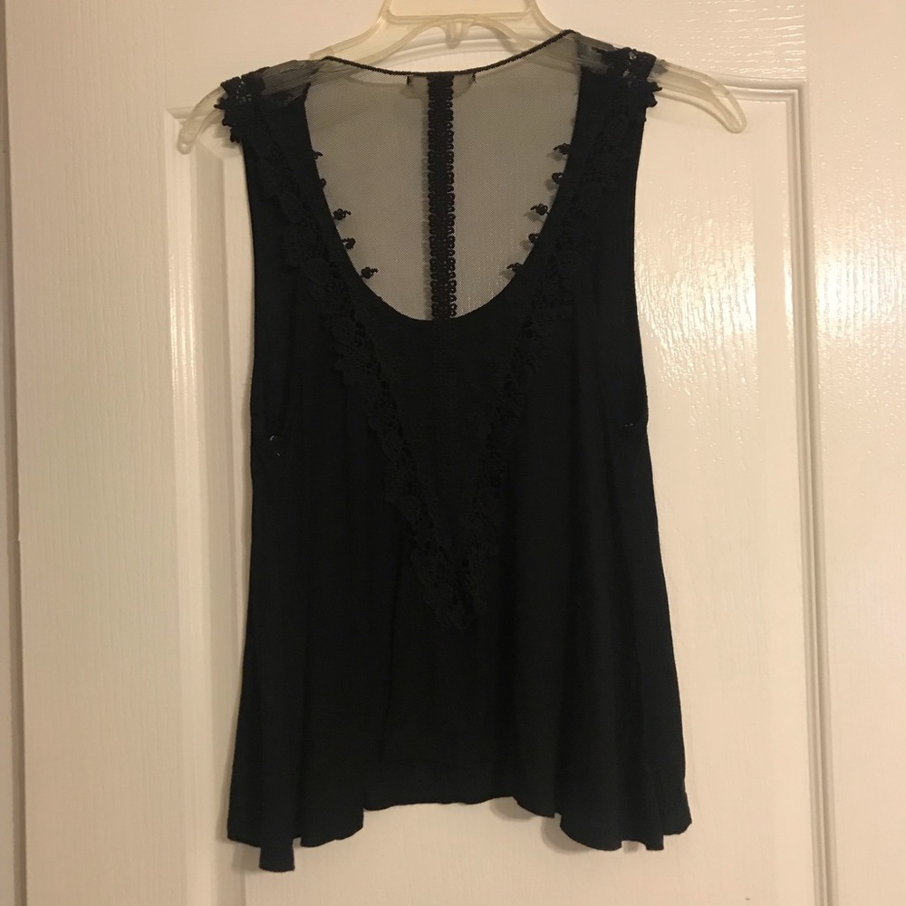 Nabee Sexy Black Tank Top.  Scoop Neck in Front / Net & Lace in Back.  Small